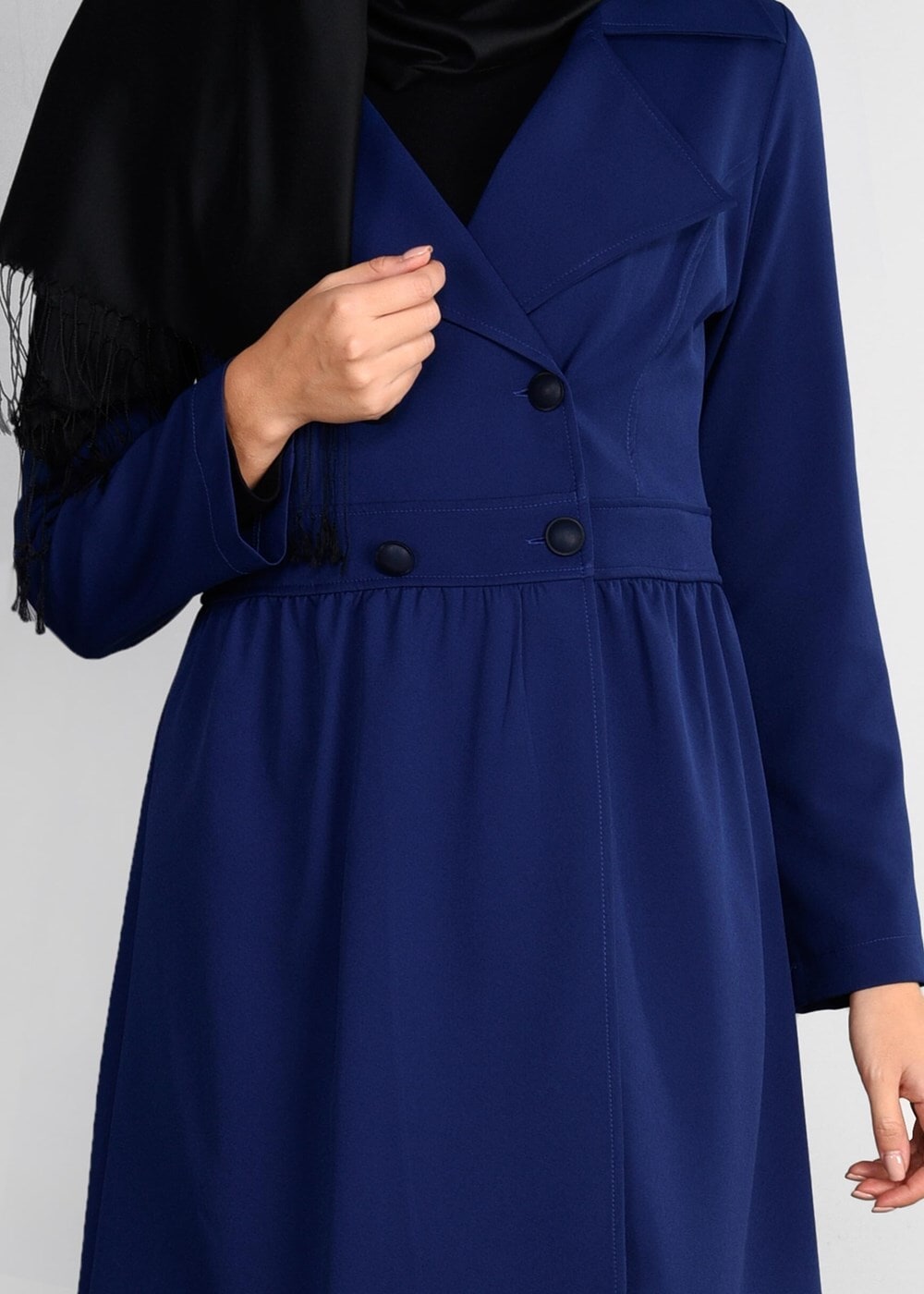 Tesettür giyim LACİVERT DÜĞMELİ KRUVAZE TRENÇKOT 03107 