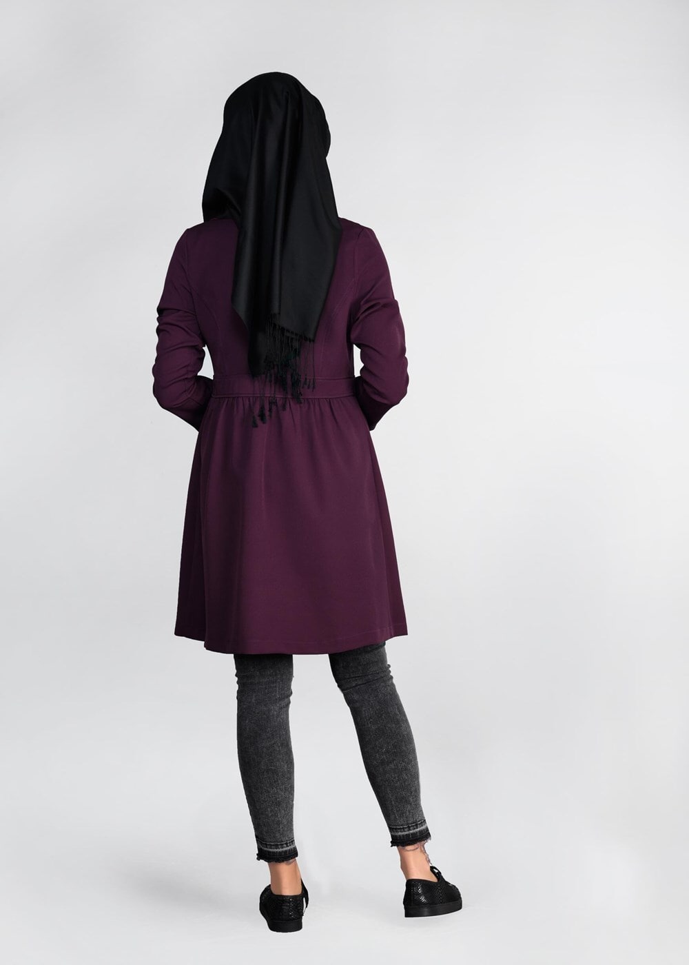 Tesettür giyim MÜRDÜM DÜĞMELİ KRUVAZE TRENÇKOT 03107 