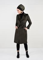 Tesettür giyim HAKİ KUŞAKLI SÜET TRENÇKOT 10141