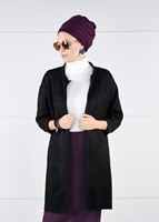 Tesettür giyim SİYAH KUŞAKLI BİSİKLET YAKA SÜET TRENÇKOT 53107 