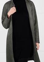 Tesettür giyim HAKİ KUŞAKLI BİSİKLET YAKA SÜET TRENÇKOT 53107 