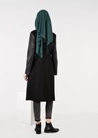 Tesettür giyim SİYAH KOLLARI SUNİ DERİ KEMER DETAYLI TRENÇKOT 1856