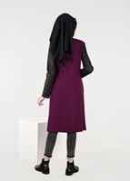 Tesettür giyim MOR KOLLARI SUNİ DERİ KEMER DETAYLI TRENÇKOT 1856