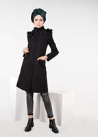 Tesettür giyim SİYAH PELUŞ DETAYLI KAPÜŞONLU TRENÇKOT 1870