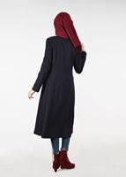 Tesettür giyim LACİVERT BİYE DETAYLI YAKASI BAĞCIKLI TRENÇKOT 1871