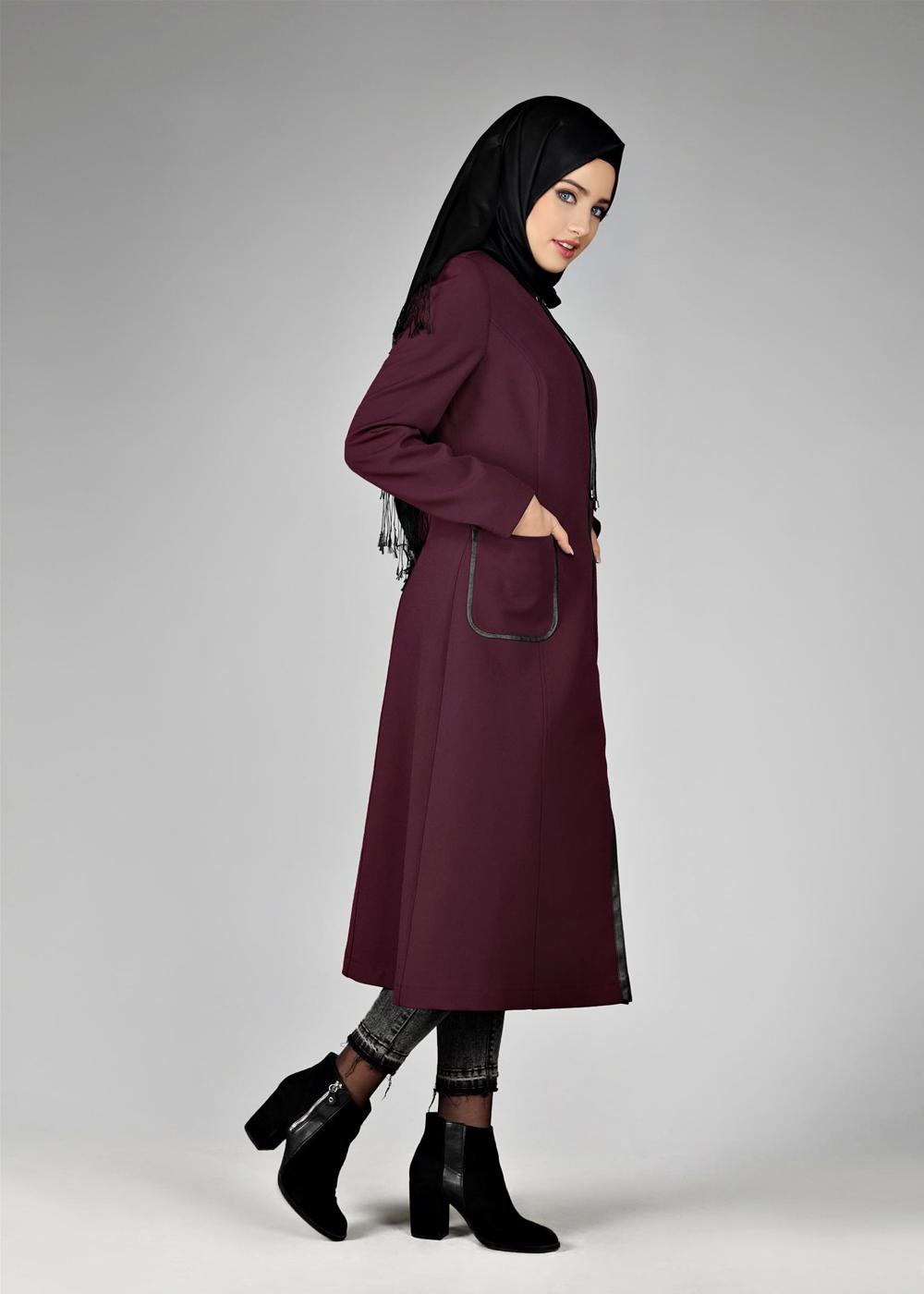 Tesettür giyim MÜRDÜM BİYE DETAYLI YAKASI BAĞCIKLI TRENÇKOT 1871