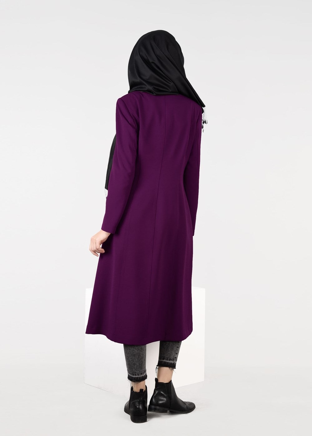 Tesettür giyim MOR BİYE DETAYLI YAKASI BAĞCIKLI TRENÇKOT 1871