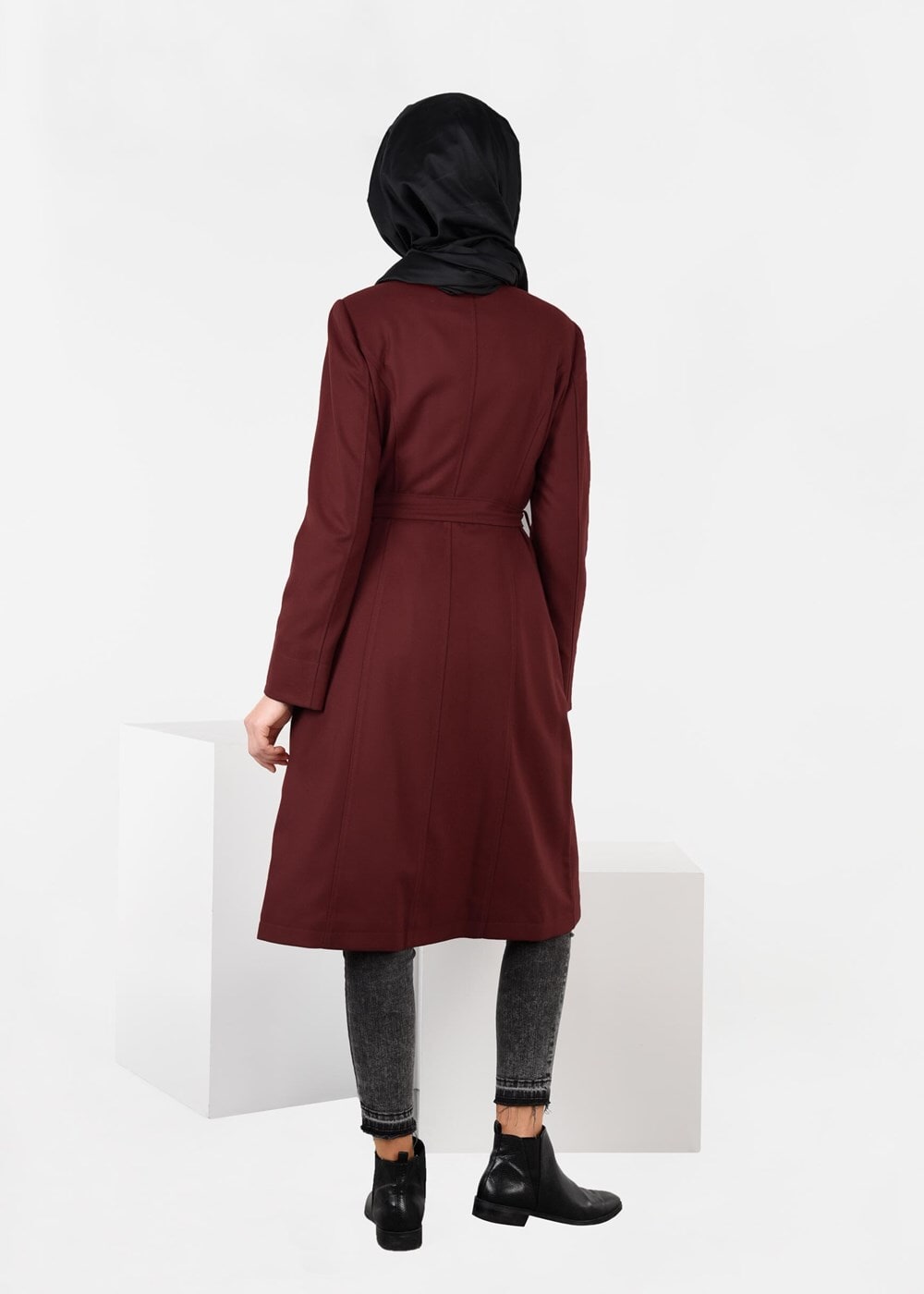 Tesettür giyim KAHVE YAKASI DETAYLI FERMUARLI TRENÇKOT 1902 