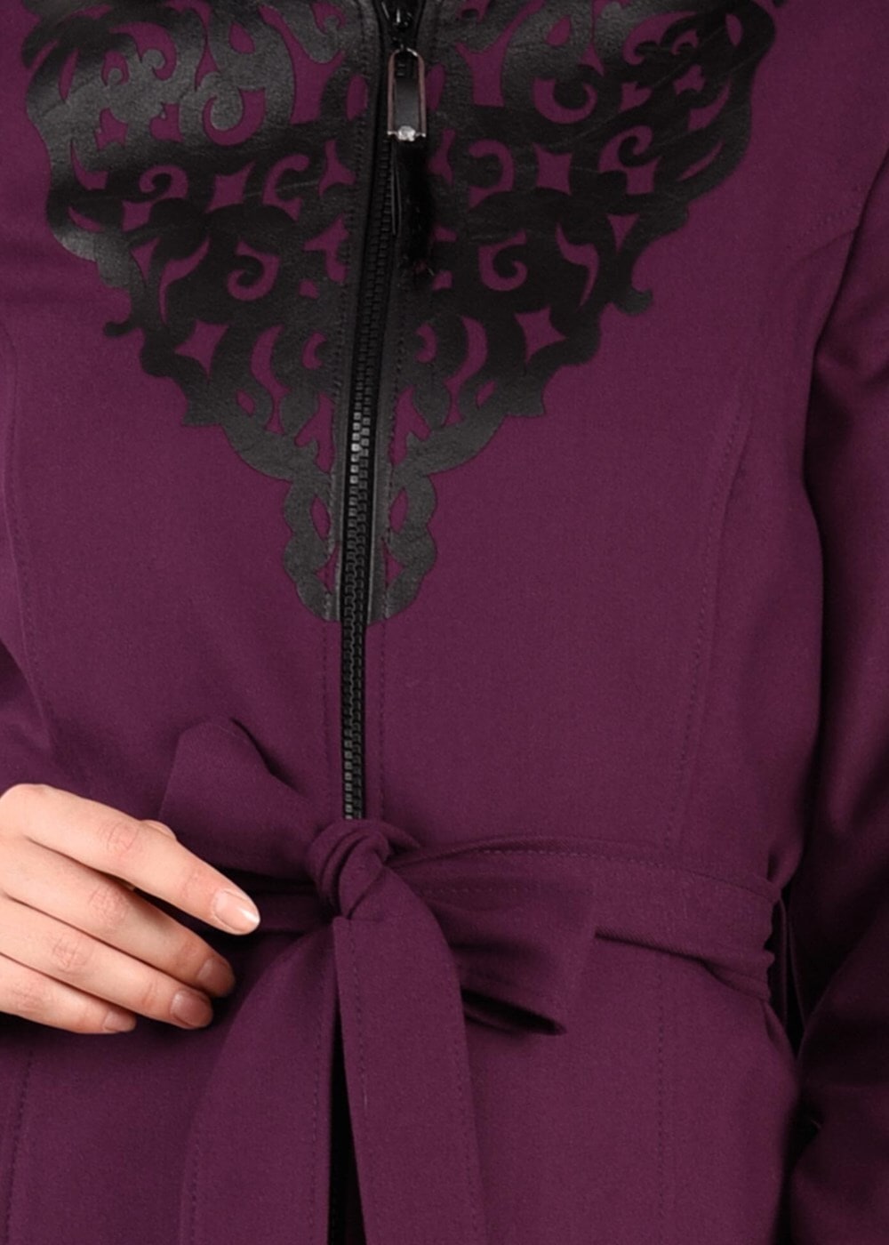 Tesettür giyim MOR YAKASI DETAYLI FERMUARLI TRENÇKOT 1902 