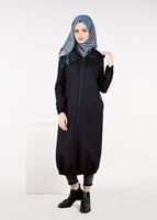 Tesettür giyim KAHVE ETEK UCU LASTİKLİ PÖTİKARE TRENÇKOT 1915 