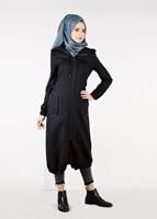 Tesettür giyim KAHVE ETEK UCU LASTİKLİ PÖTİKARE TRENÇKOT 1915 