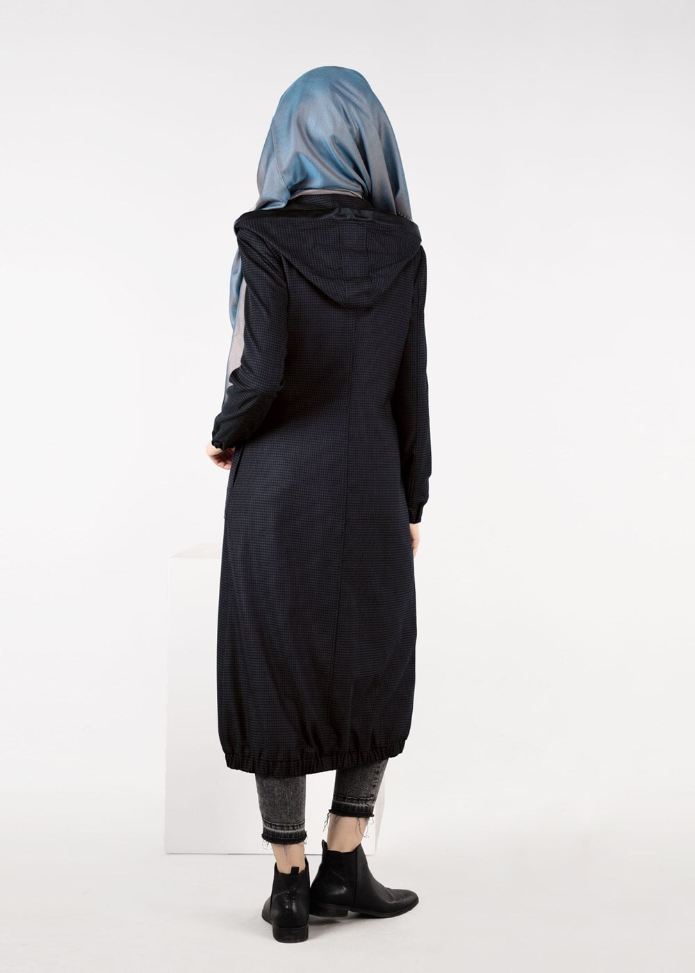 Tesettür giyim KAHVE ETEK UCU LASTİKLİ PÖTİKARE TRENÇKOT 1915 