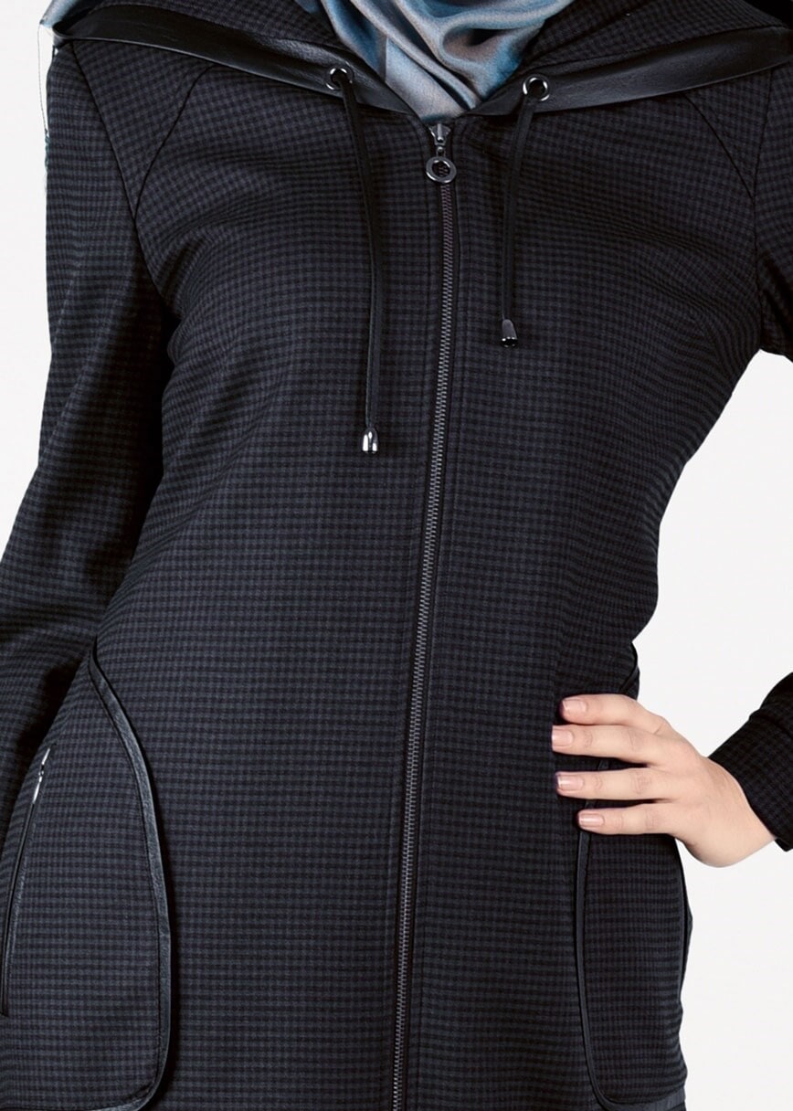 Tesettür giyim KAHVE ETEK UCU LASTİKLİ PÖTİKARE TRENÇKOT 1915 