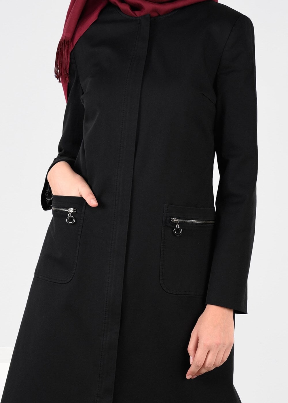 Tesettür giyim SİYAH CEP DETAYLI TRENÇKOT 1917 3473-1 