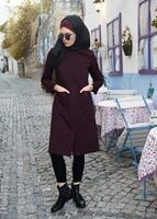 Tesettür giyim BORDO CEP DETAYLI TRENÇKOT 1917 3473-1 