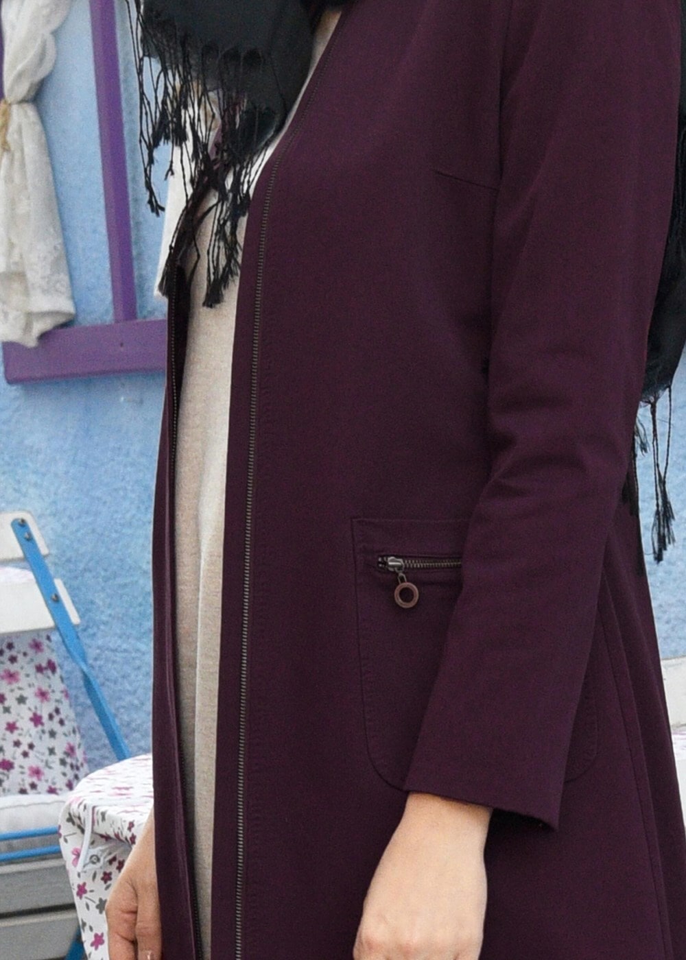 Tesettür giyim BORDO CEP DETAYLI TRENÇKOT 1917 3473-1 