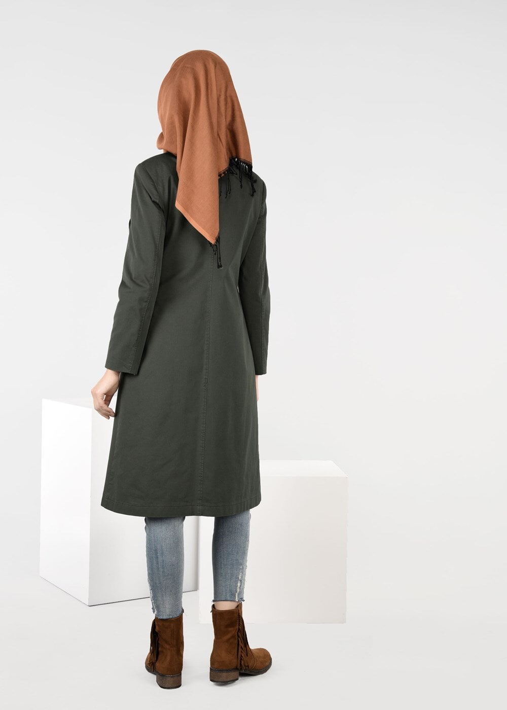 Tesettür giyim HAKİ CEP DETAYLI TRENÇKOT 1917 3473-1 