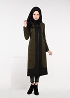 Tesettür giyim HAKİ ZİKZAK DESENLİ FERMUARLI TRENÇKOT 1919 