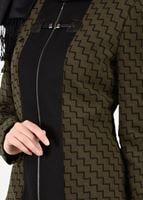 Tesettür giyim HAKİ ZİKZAK DESENLİ FERMUARLI TRENÇKOT 1919 