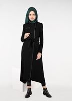 Tesettür giyim SİYAH BİYE DETAYLI TRENÇKOT 1924 
