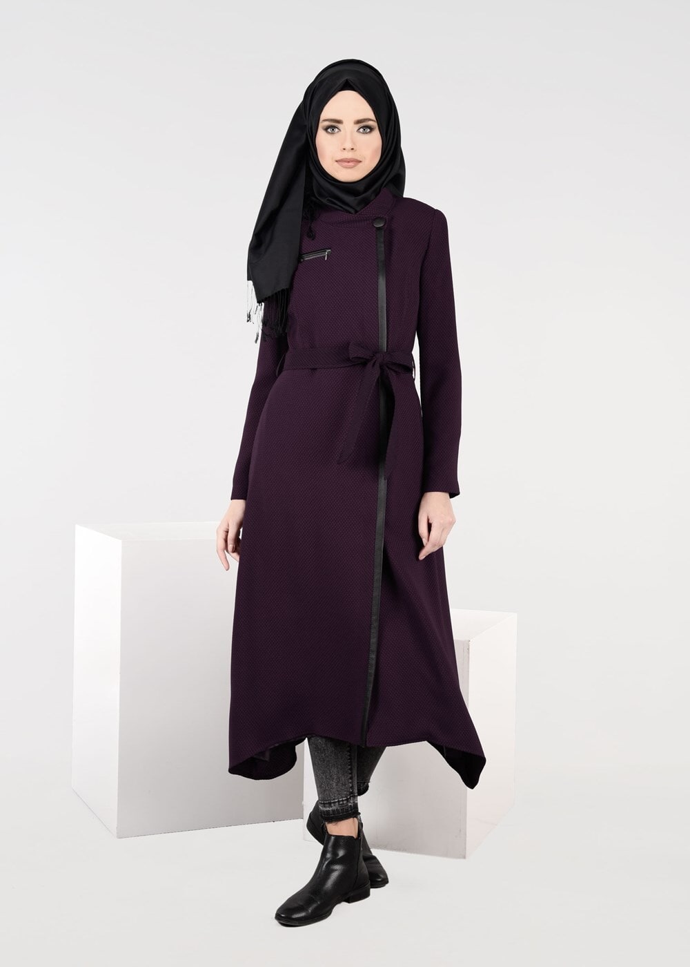 Hijab clothing PLUM TAPE DETAILED TRENCH-COAT 1924