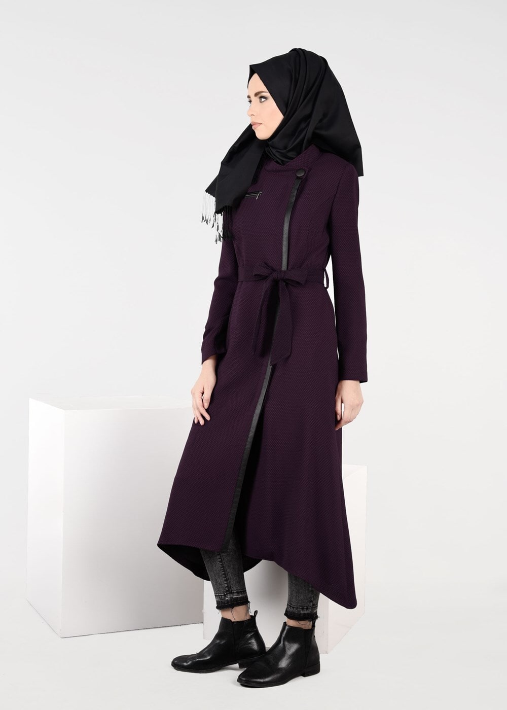 Hijab clothing PLUM TAPE DETAILED TRENCH-COAT 1924