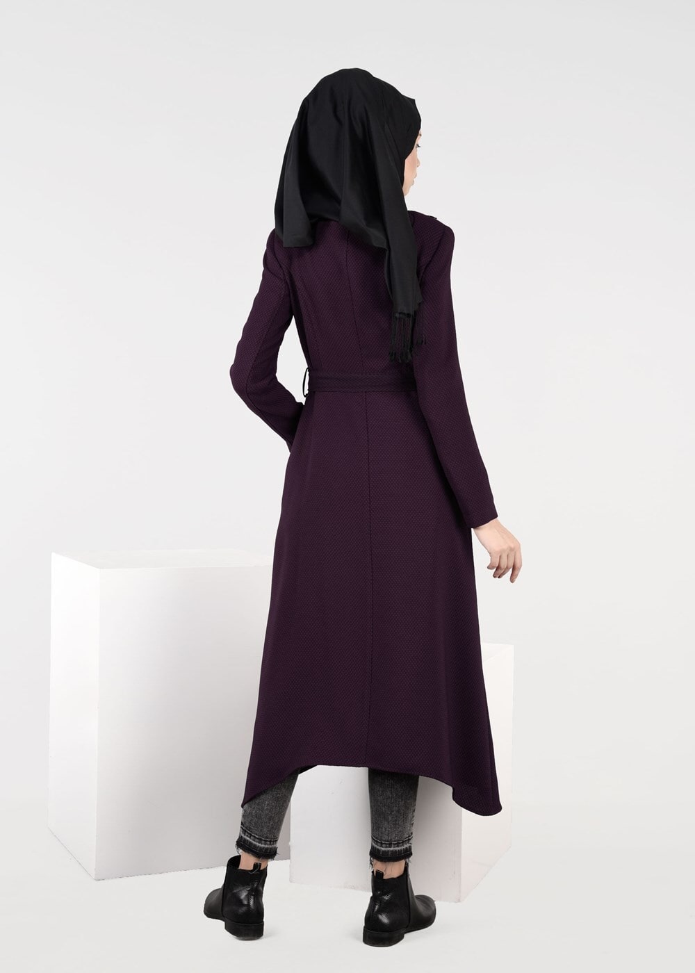 Hijab clothing PLUM TAPE DETAILED TRENCH-COAT 1924