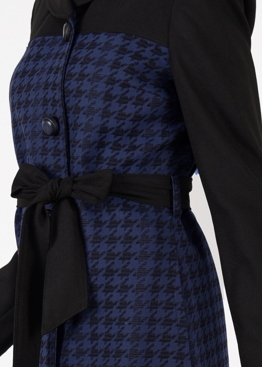 Tesettür giyim LACİVERT KAZAYAĞI DESENLİ KAPÜŞONLU TRENÇKOT 1925