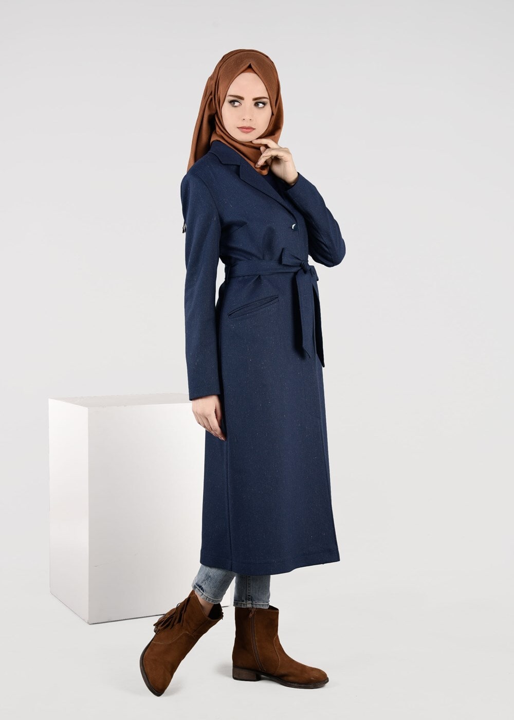 Tesettür giyim LACİVERT DÜĞMELİ TRENÇKOT 1927