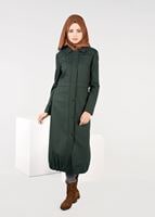 Tesettür giyim YEŞİL ETEK UCU LASTİKLİ TRENÇKOT 1929