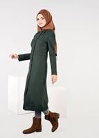 Tesettür giyim YEŞİL ETEK UCU LASTİKLİ TRENÇKOT 1929