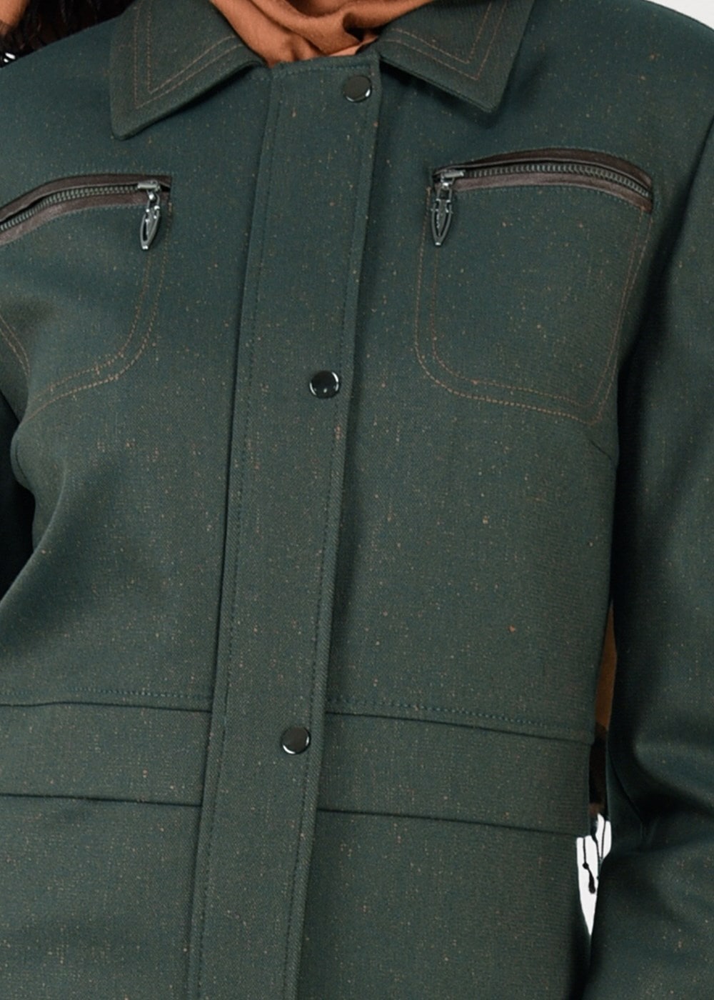 Tesettür giyim YEŞİL ETEK UCU LASTİKLİ TRENÇKOT 1929