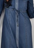 Tesettür giyim LACİVERT KAPÜŞONLU BELİ BAĞCIKLI DENİM TRENÇKOT 1943 