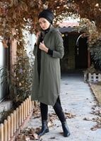 Tesettür giyim HAKİ KAPÜŞONLU TRENÇKOT 1952