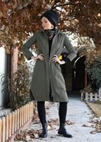 Tesettür giyim HAKİ KAPÜŞONLU TRENÇKOT 1952