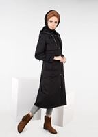 Tesettür giyim SİYAH LEOPAR DESENİ BAĞCIKLI TRENÇKOT 1953