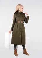 Tesettür giyim HAKİ KEMER DETAYLI TRENÇKOT 1954