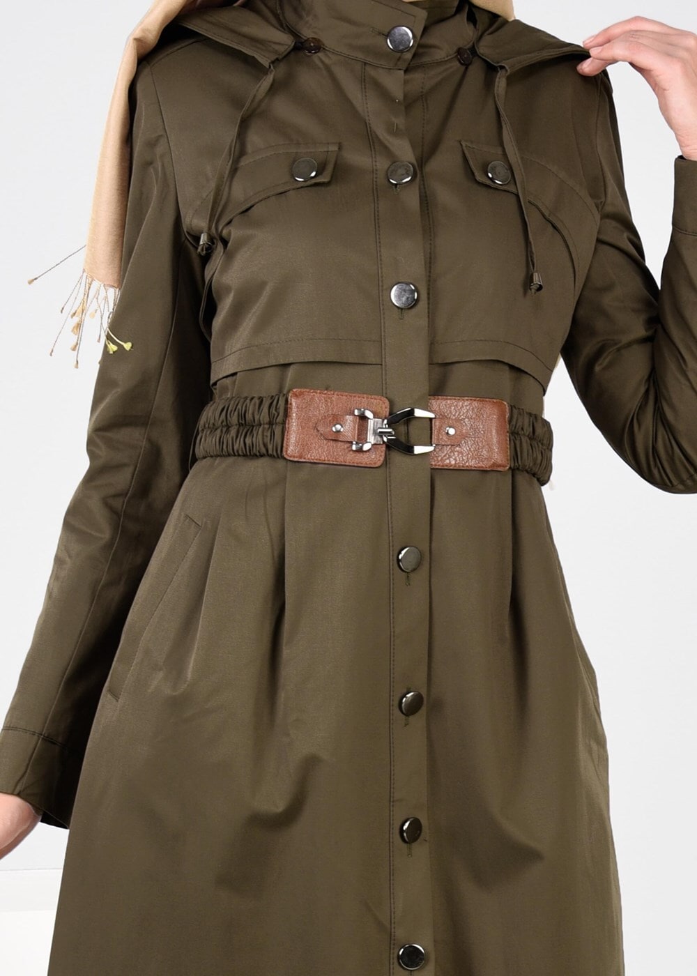 Tesettür giyim HAKİ KEMER DETAYLI TRENÇKOT 1954