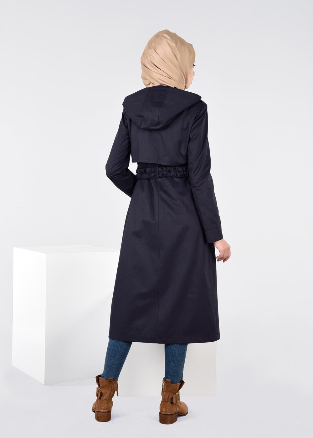Tesettür giyim LACİVERT KEMER DETAYLI TRENÇKOT 1954