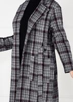 Tesettür giyim BORDO KUŞAKLI EKOSE TRENÇKOT 4948 