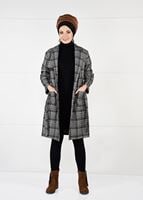 Tesettür giyim TABA KUŞAKLI EKOSE TRENÇKOT 4948 