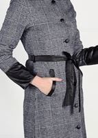 Tesettür giyim LACİVERT KUŞAKLI EKOSE TRENÇKOT 5058 