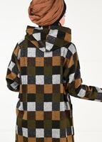 Tesettür giyim TURUNCU ÇOK RENKLİ KARELİ TRENÇKOT 5451