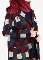 Tesettür giyim LACİVERT ÇOK RENKLİ KARELİ TRENÇKOT 5451