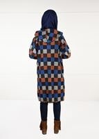 Tesettür giyim LACİVERT ÇOK RENKLİ KARELİ TRENÇKOT 5451