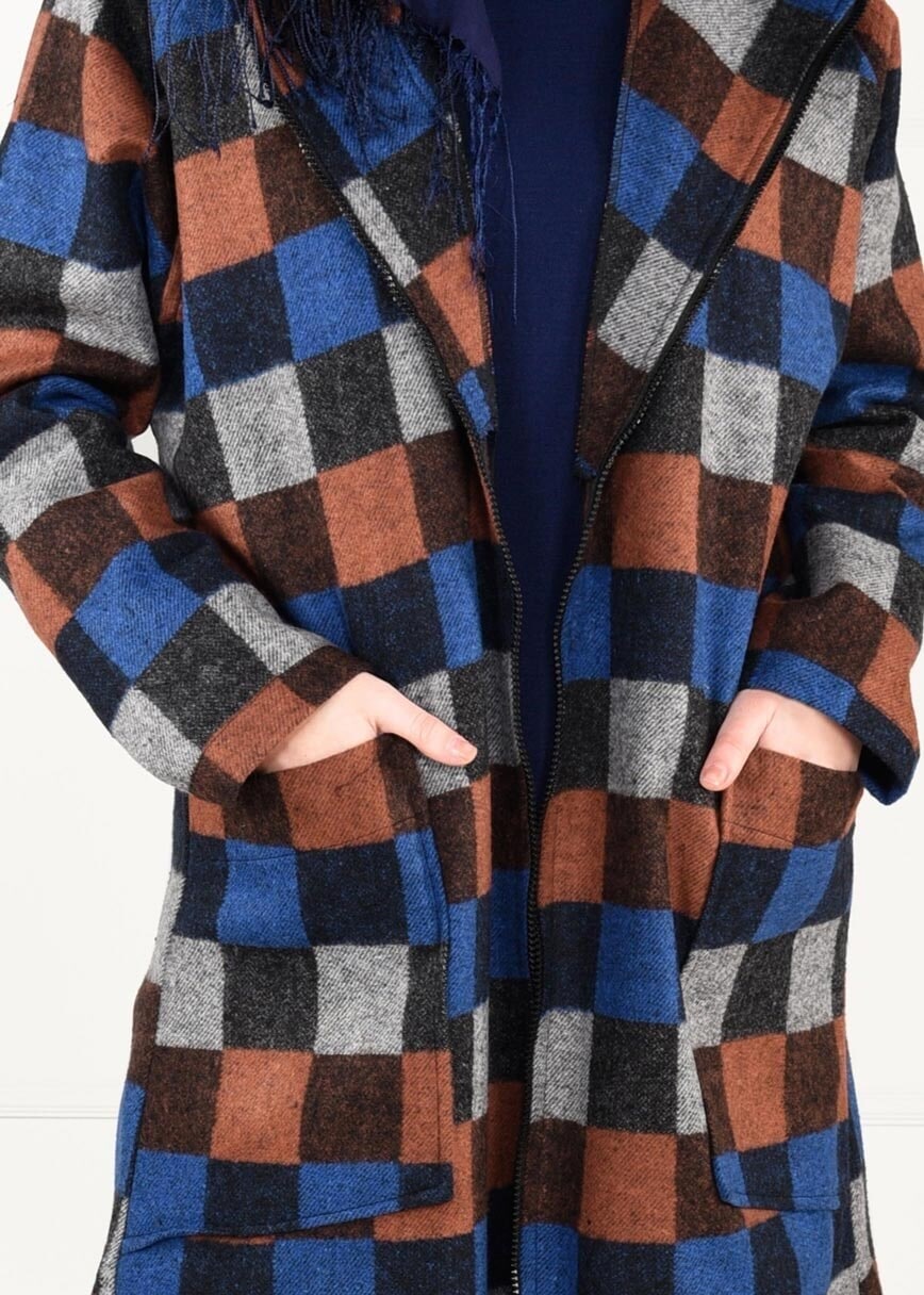 Tesettür giyim LACİVERT ÇOK RENKLİ KARELİ TRENÇKOT 5451