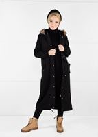 Hijab clothing BLACK FAUX-FUR-TRIM HOODED TOPCOAT 6351 