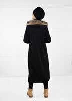Hijab clothing BLACK FAUX-FUR-TRIM HOODED TOPCOAT 6351 