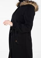 Hijab clothing BLACK FAUX-FUR-TRIM HOODED TOPCOAT 6351 