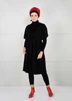 Tesettür giyim SİYAH YARASA KOL FİTİLLİ HIRKA 71251 
